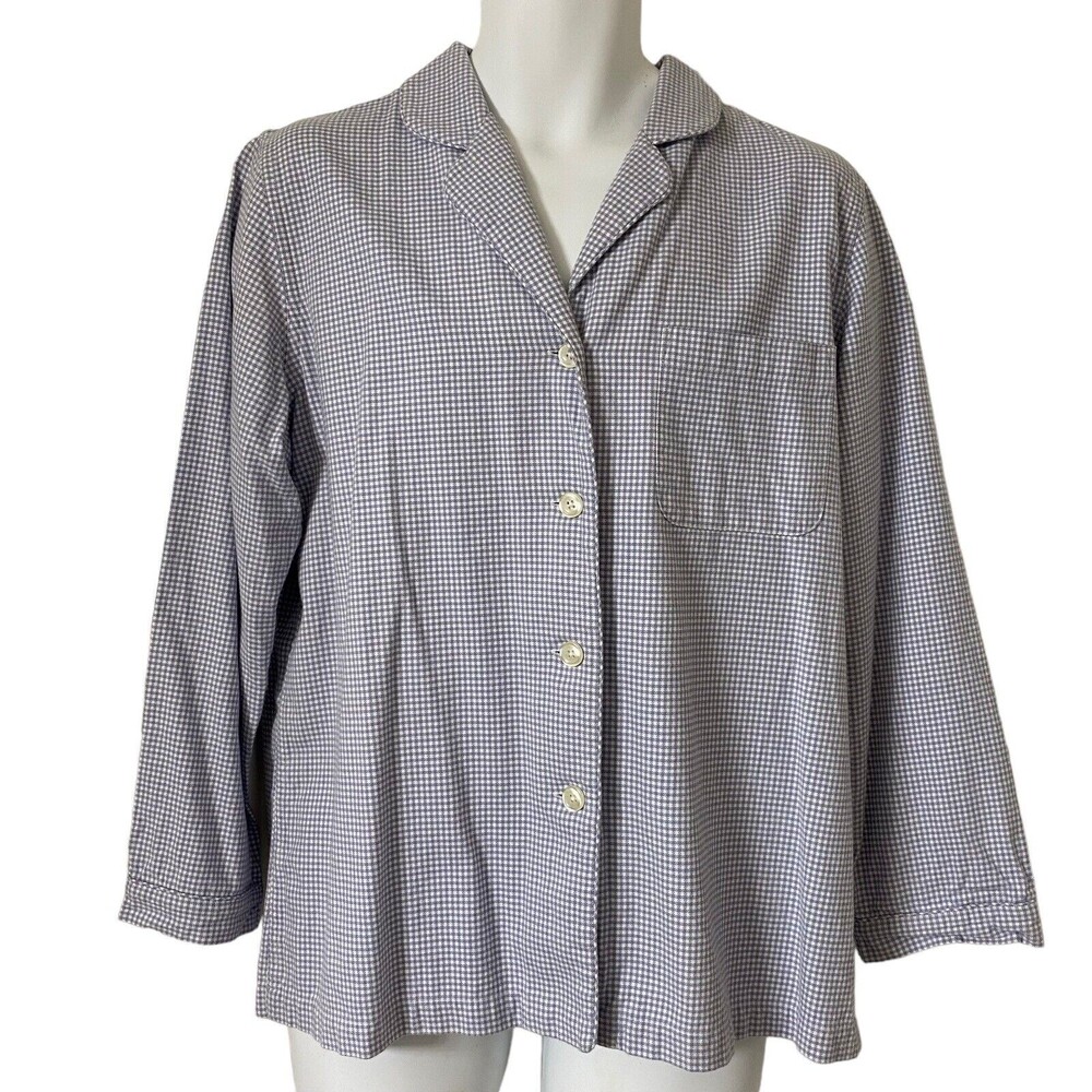 Brooks Brothers Mens Pajama Top Shirt Large Blue Houndstooth Check Cotton